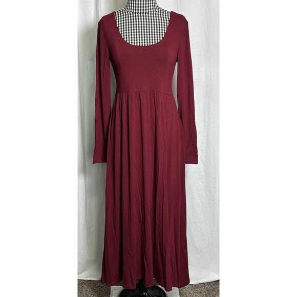 A New Day Women's Long Sleeve Knit Ballet Maxi Dress Burgundy Size Small - NEW! - Picture 3 of 13